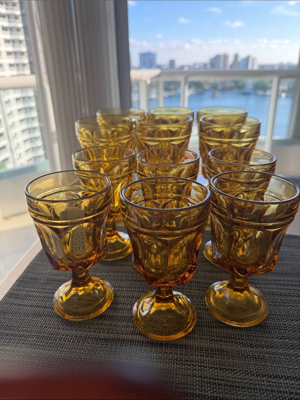 Anchor Hocking Amber Pressed Glass Goblet Set